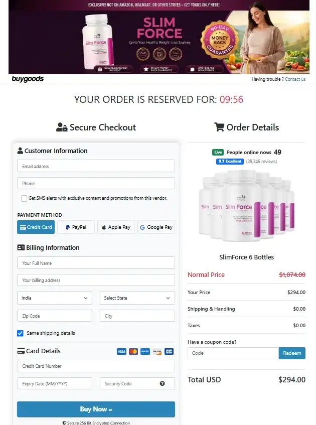 Slim Force Order Page